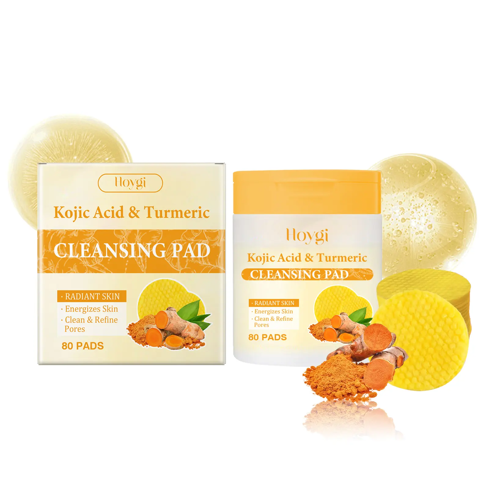 Kojic Acid Turmeric Cleansing Wipe Pads Gentle Exfoliate Dark Spot Remover for Acne and Dark Spots