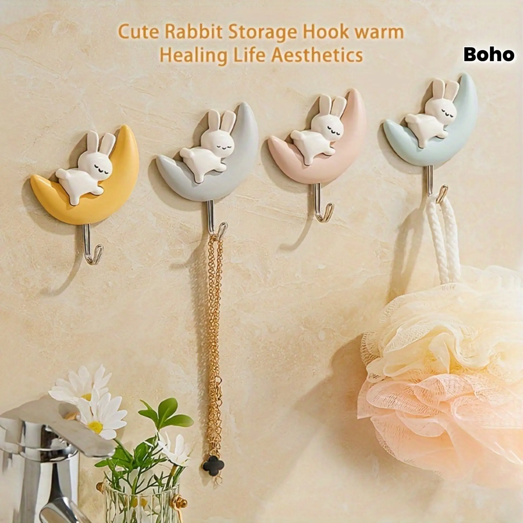 [Cute Rabbit Clothes Hook] Adorable Cute Rabbit Creative New Hook, Bohemian Dopamine Color Clothes Hook, Clothes and Hat Hook, Bedroom Porch Bathroom Decoration