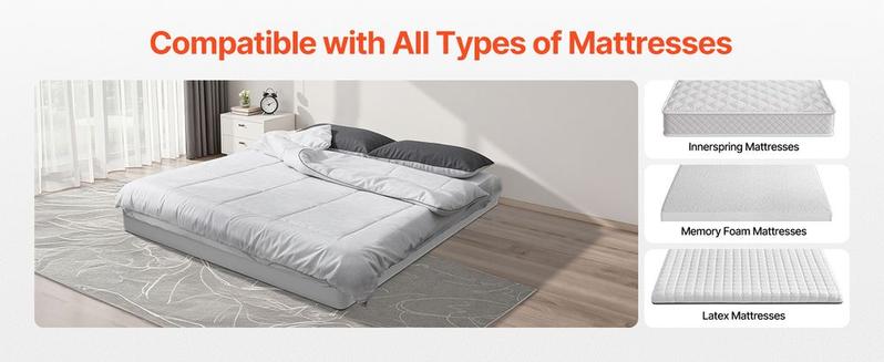 VEVOR Box Spring, Queen Size Bed Frame with Washable Fabric Cloth, Heavy Duty Metal Frame for Queen Bed, 4 in Mattress Foundation, 3500 lbs Max Weight Capacity, Easy Assembly, 79.1 L x 59.4 W x 4 H in