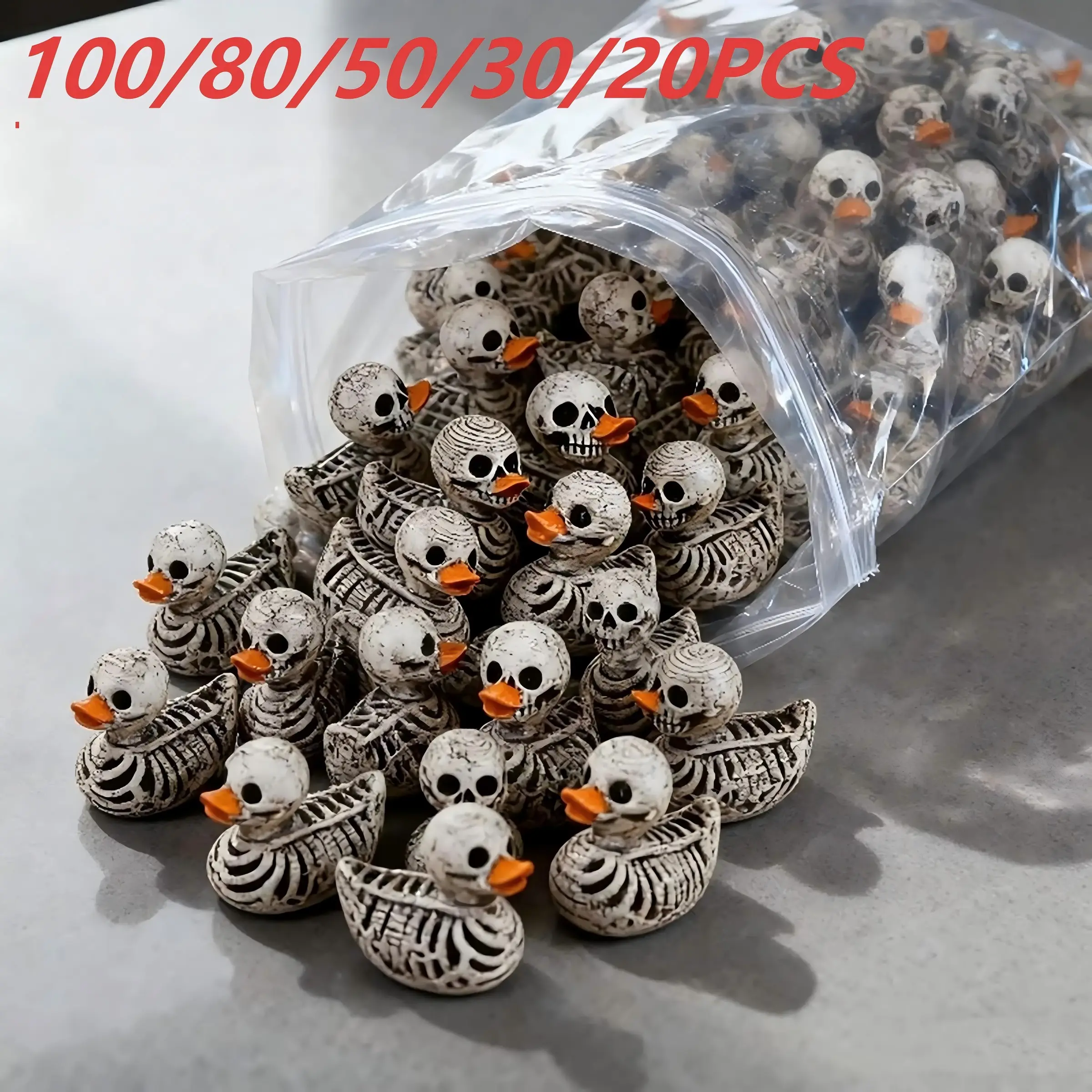 100/80/50/30/20-Pack 0.6in Gothic Spooky Skull Ducks, Resin Figurines for Halloween, Gothic Home & Office Decor, Compact Desk Ornament, Collectible Gift, Decorative Ornaments