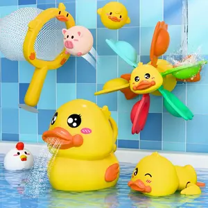 Baby Duck Bath Toy, Toddler Bathtub Suction Water Spinner Gear, Kid Shower Fishing Game W/ Net, Floating Animal, Wind up Swimming Duck, Birthday Gift 6 9 12 Month 1 2 3 Year Old Boy Girlfidget toys