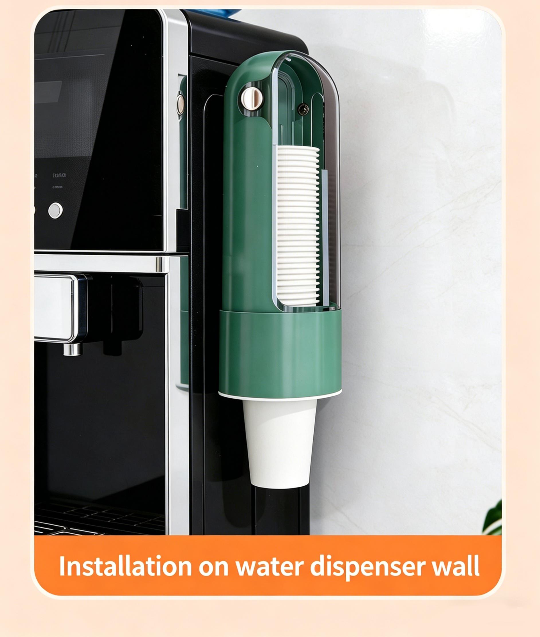 One-touch cup dispenser, automatic water dispenser, no-drill paper cup holder, dustproof kitchen storage rack, wall-mounted cup holder