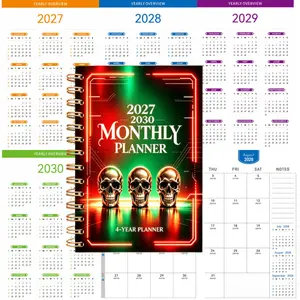 2027-2030 monthly planner, A5 size, 124 pages of high-quality paper, with a fun colorful skull-themed cover design notebook