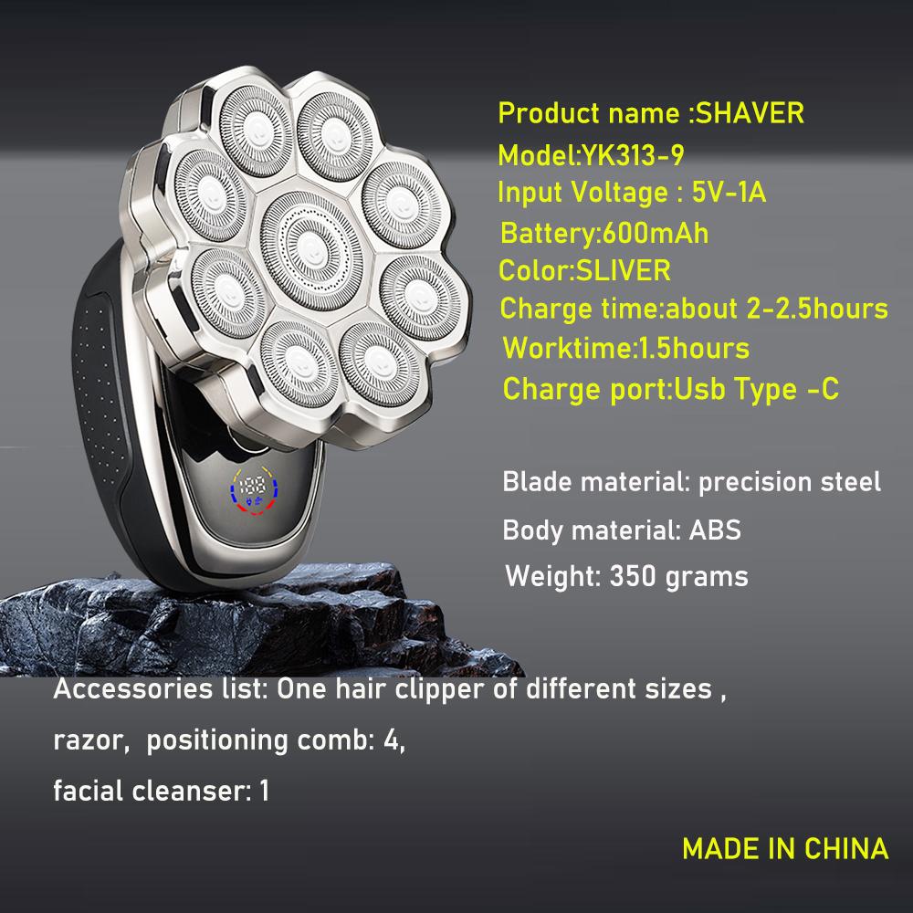 5 in 1 Electric Head Shaver for Men, Waterproof Wet/Dry Grooming Kit, Cordless Rechargeable Razor, Rechargeable Shaver Machine for Home & Travel