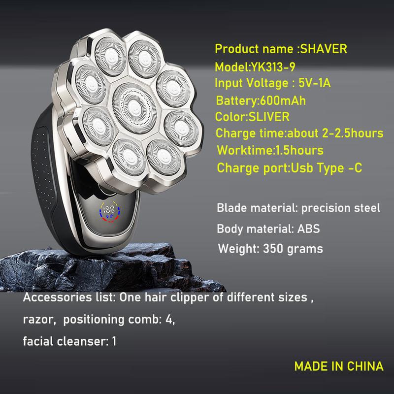 5 in 1 Electric Head Shaver for Men, Waterproof Wet/Dry Grooming Kit, Cordless Rechargeable Razor, Rechargeable Shaver Machine for Home & Travel