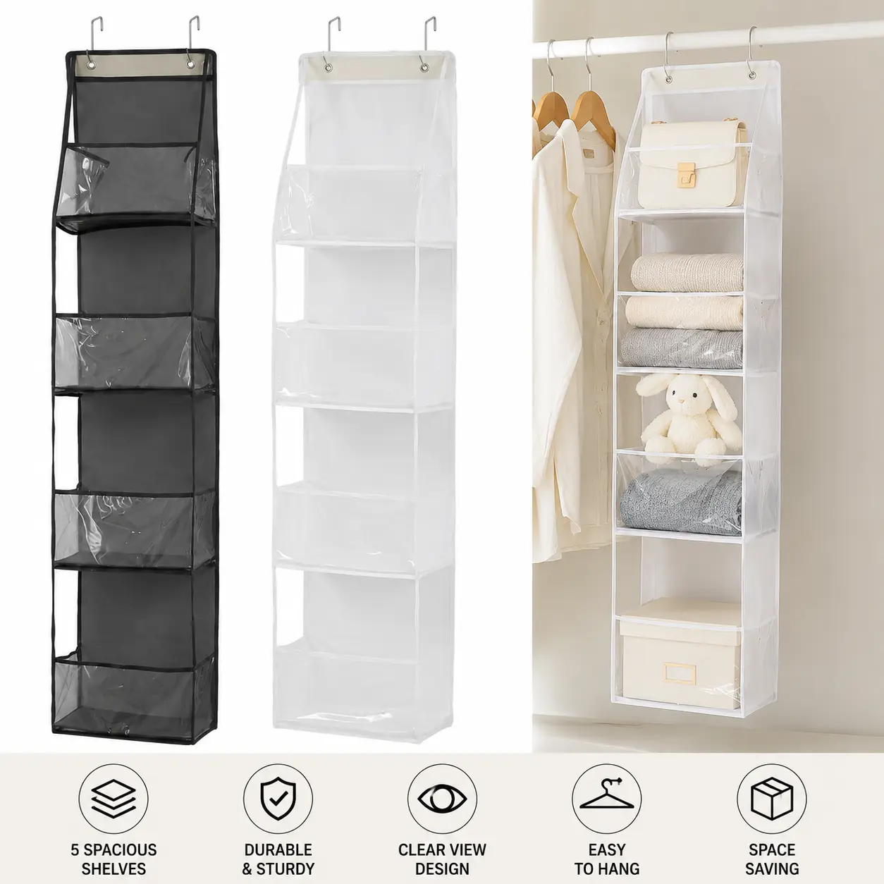 Clear Over-the-Door Bag Organizer, Hanging Storage Bag for Purses, Handbags & Accessories