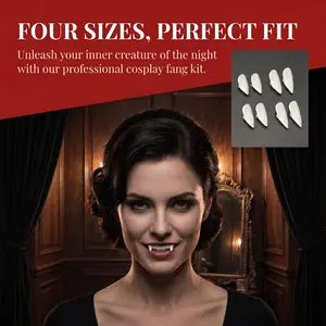 Vampire Fangs Teeth Kit, 4 Sizes Realistic Resin Cosplay Fangs With Thermal Adhesive Beads, Reusable Halloween Party Costume Accessory For Men Women Cosplayers-YY0