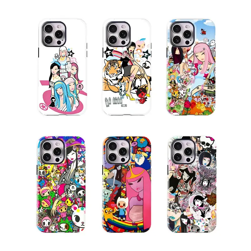 Colorful Pop Art Kawaii Cartoon T0kid0ki Collage Phone Case,Y2K Soft Anti-Scratch Hard style Case for iPhone 17 16 15 14 13 12 11 for Samsung Series,Dual-Layer design durable phone Cover,trending casing for iphone 17 pro max
