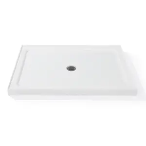 Non-Slip Acrylic Shower Base & Pan, Textured Wear-Resistant Surface with Stainless Steel Center Drain, Yellow-Resistant & Easy to Clean for Bathroom