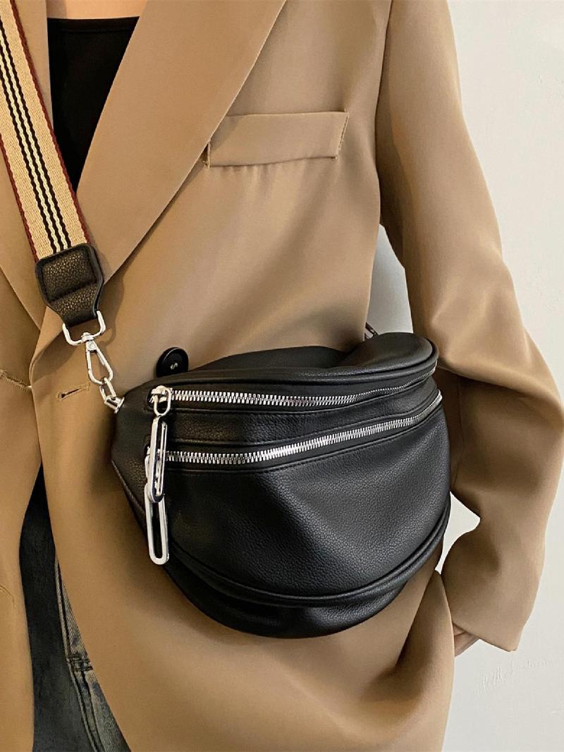 Women's Fashion Solid Color Crossbody Fanny Pack, Simple Double Zipper Chest Bag, Casual Shoulder Bag For Daily Used