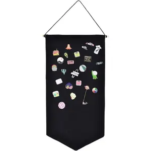Wall Hanging Brooch Jewelry Storage Case Canvas Display Stand Enamel Pin Display Banner Holder for Earrings Necklace Glitter Pin Collection Organizer Black