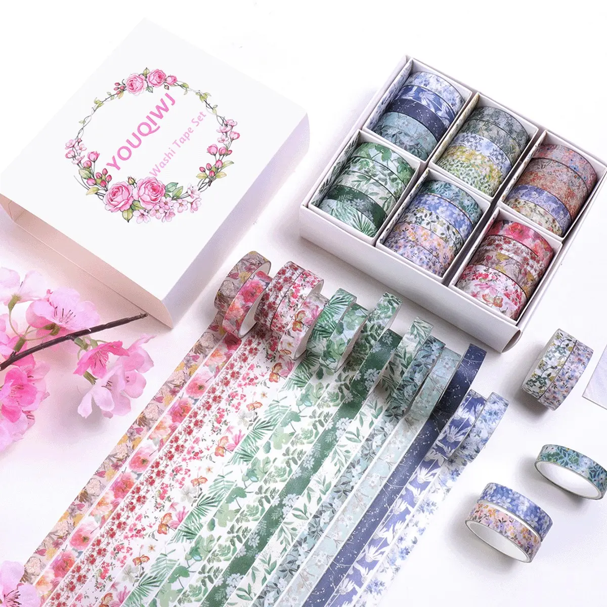 30 rolls/box Romantic floral washi tape set Colorful flower decorative tape Suitable for students and girls, perfect for DIY scrapbooking, planners, diaries, and as material accessories or holiday gifts, Scrapbook Materials, Scrapbooking Supplies