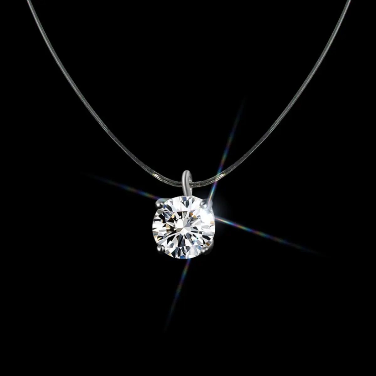 Light Luxury Invisible Fishing Line Single Diamond Necklace, 925 Sterling Silver Four Claw Stable Diamond Setting Design, Minimalist and Delicate Necklace, Exquisite Accessories for Daily Wear on Dates