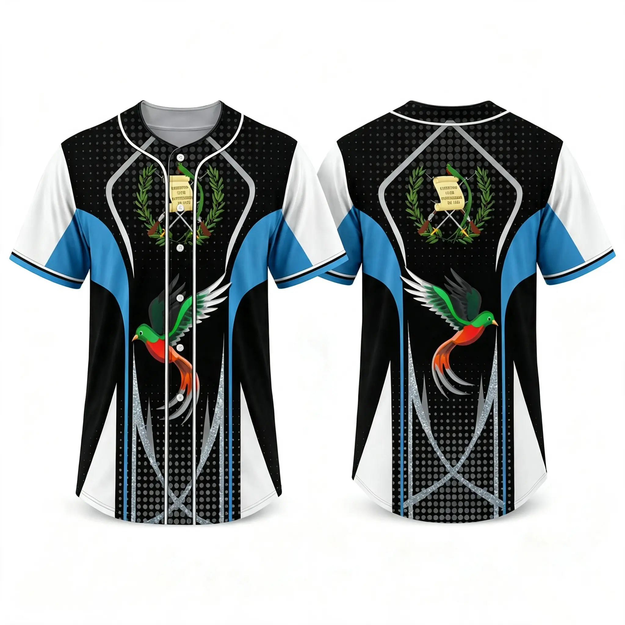 Guatemala 3D Print Baseball Jersey - Black-Blue, Regular Fit, Multi-Size, National Motif Guatemalan Pride Gift for Hispanic Heritage Month