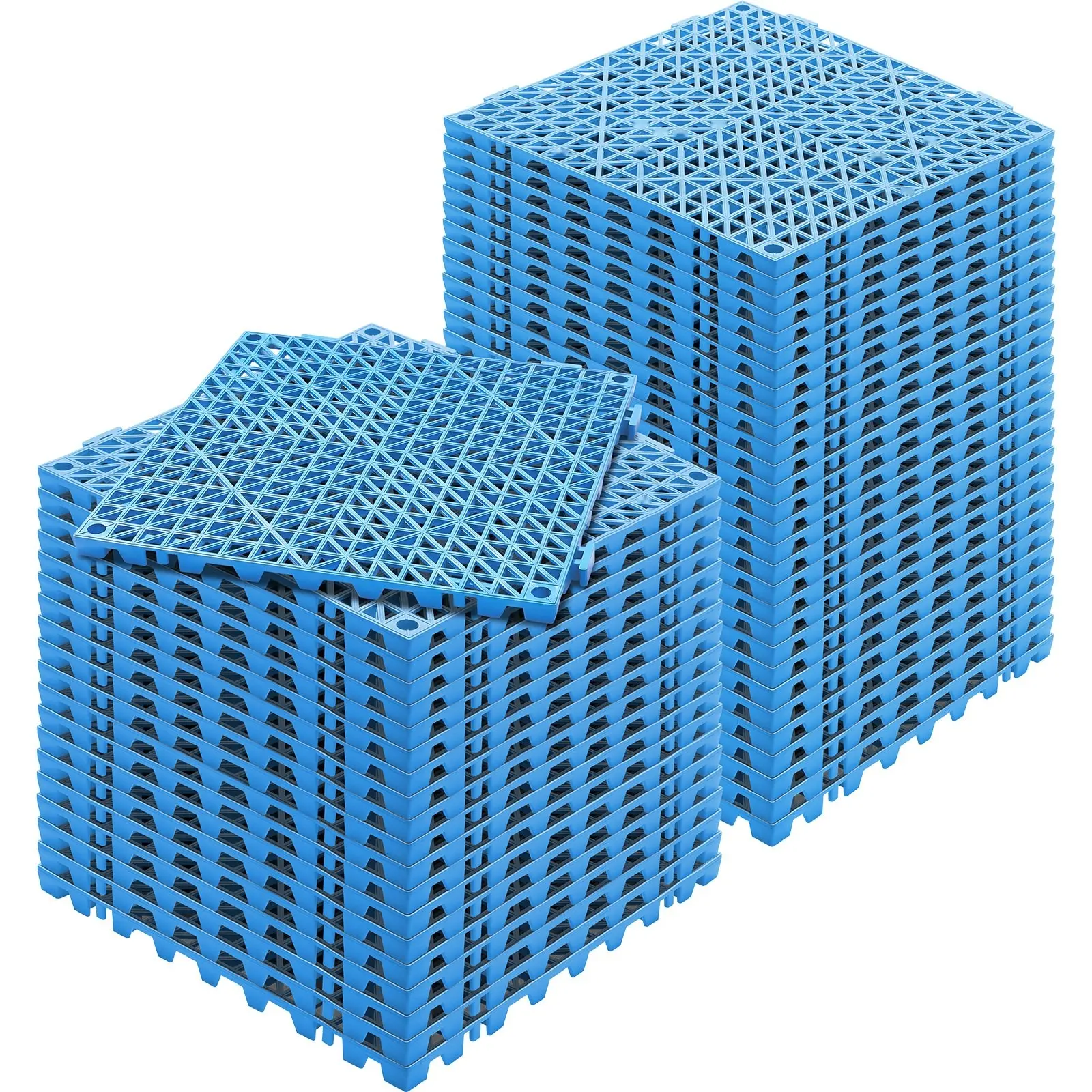 Interlocking Tile 50-Piece Blue Drainage Tiles 12" X 12" Splicing, PVC Interlocking Drainage Floor Tiles with Non-Slip Holes for Restroom, Bathroom, Kitchen, Pool and Other Wet Areas, Durable, Easy-Clean Surface