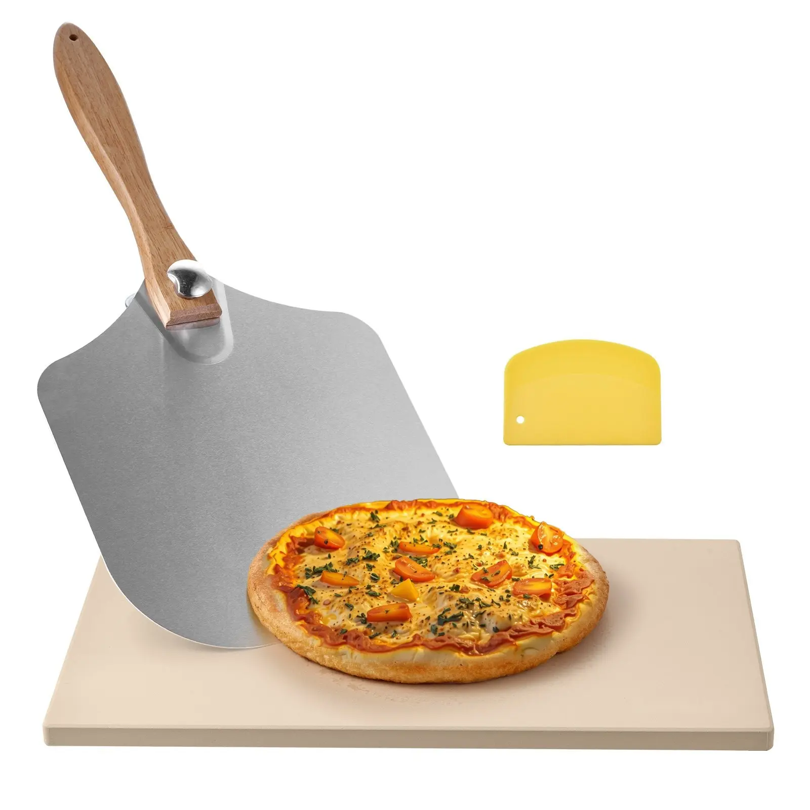 Cordierite Pizza Stone 20 x 14 x 0.6 Inch Rectangular Bake Stone Heat Resistant To 1450°F, Extra Large Baking Stone With Metal Peel And Scraper, Ideal For Home Oven, Grill, Barbecue And Pizza Making