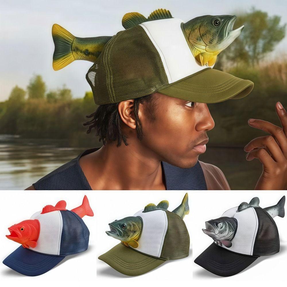 Funny 3D Fish Animal Trucker Hat Mesh One Size Novelty Fishing Hat Breathable Adjustable Fit Baseball Cap For Men Women