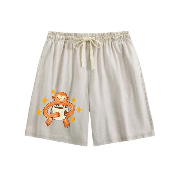 Star Monkey unisex retro washed shorts, retro distressed color washed shorts - natural themed men's and women's streetwear Valentine's Day gifts-men’s shorts