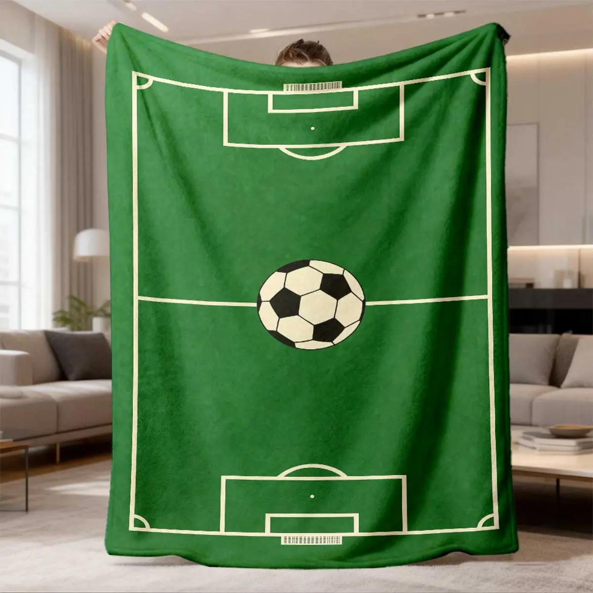 2026 New Arrival Flannel Blanket 1Pc Vibrant Green Field Design Polyester Blanket - Perfect For Soccer Fans, Birthdays & Holidays Soft, Versatile Throw For Bed, Couch, Travel & Decor Lightweight, Machine Washable & Dry Cleanabl
