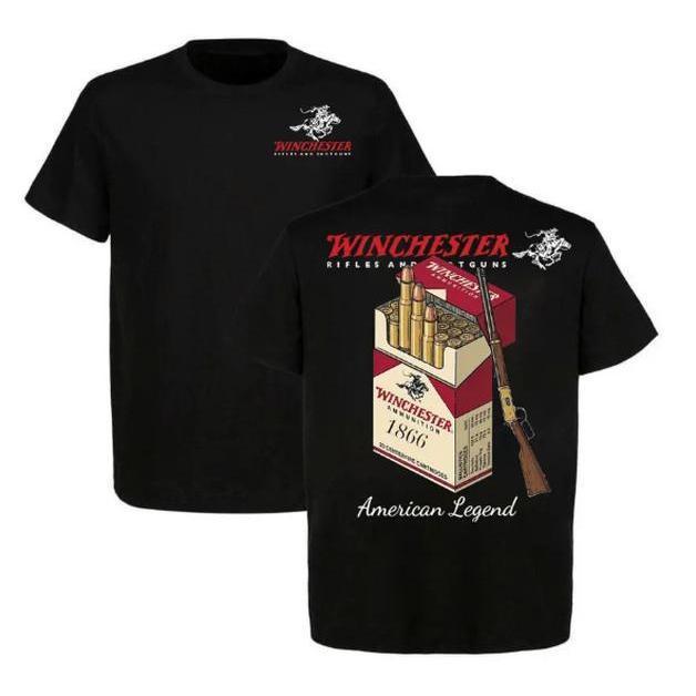 Winchester Men's T-Shirt American Legend 1866 AmmoBox Graphic Lever Action Rifle Print Vintage HuntingApparel Gun Enthusiast Gift Cotton Short Sleeve CowboyWestern Style tees quarter zip men lemon demon clothes gorlock destroyer tshirt