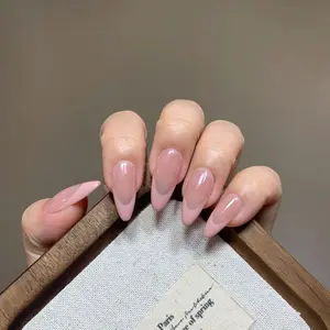French style cream leather powder nails — new, purely handmade, minimalist design that brightens skin tone, gentle, detachable nail tips for wear