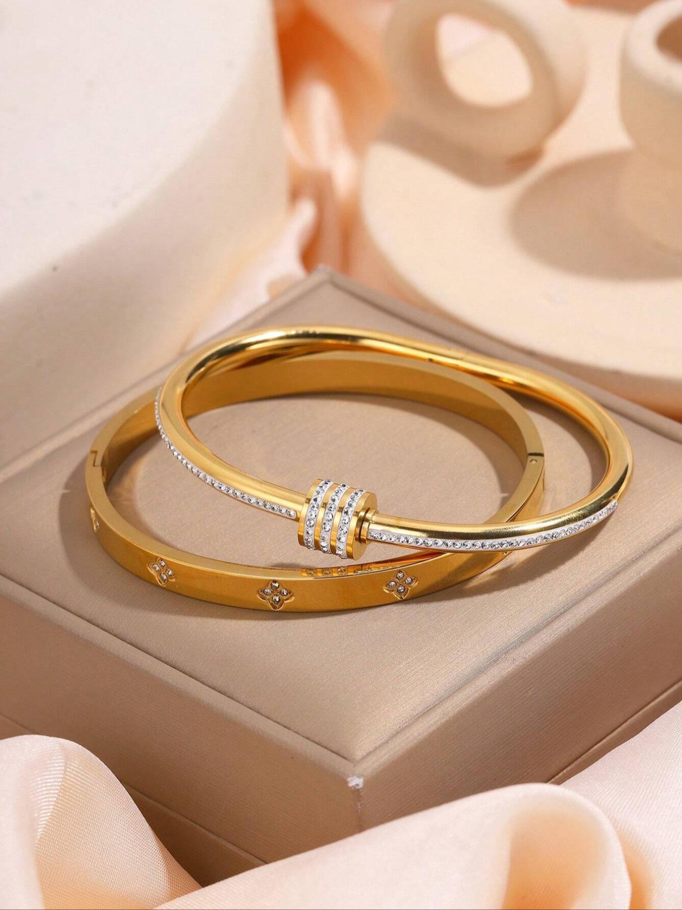 Elegant Rhinestone Decorated Bangle Bracelet, Fashion Jewelry for Party, Daily Clothing Decor, Trendy All-match & Exquisite Jewelry for Birthday Gift