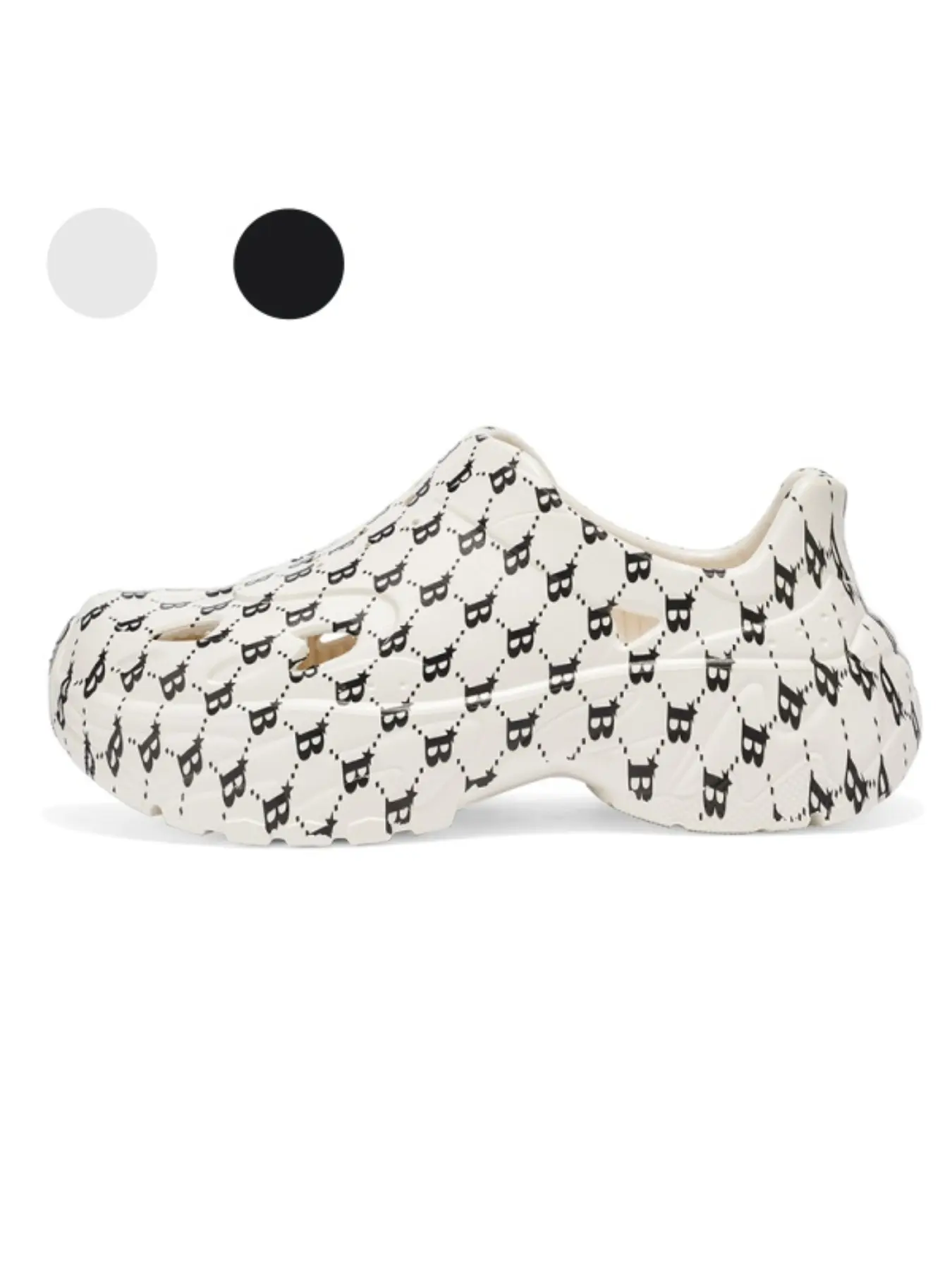 Unisex White-Black B-Logo Full-Print Clogs Footwear: Thick-Soled Toe-Cap, Summer Outdoor Sandals Beach Shoes
