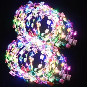 20 Pcs LED Flower Crowns Headbands,Light Up Headbands For Women,Glow In The Dark Headband Wreath,Suitable For Birthdays,Weddings, Halloween, Christmas, Role-Playing, Beach Parties