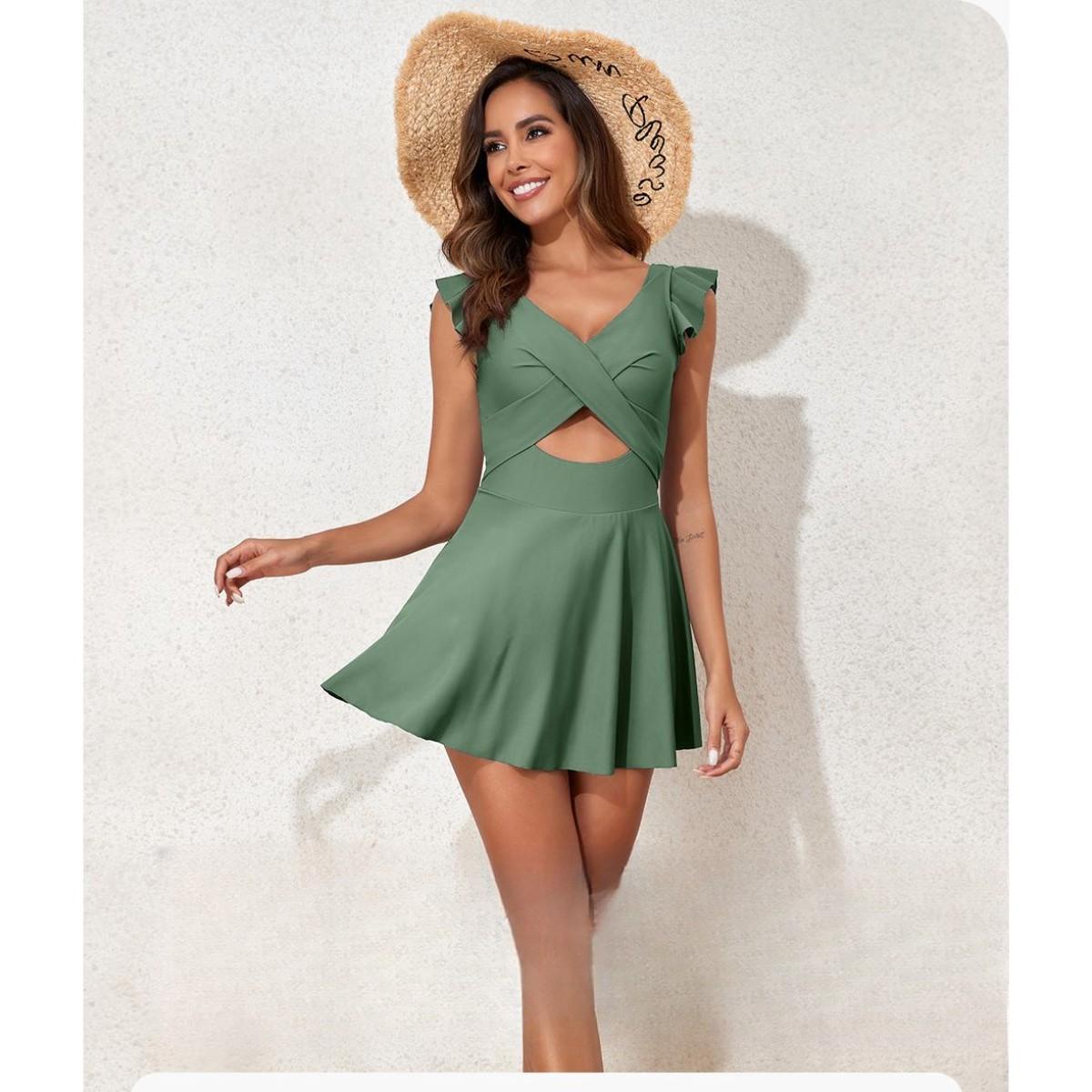 Women's One Piece Swimsuit Ruffle Cutout Swimdress Tummy Control V Neck Wrap Swimwear Swimming Sport Clothing Beach 2