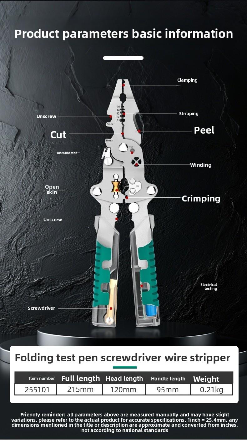 Circuit Steward: All-round folding electrical pliers, with measuring power distribution wire winding crimping pliers, folding electrical pliers, multi-functional wire stripping pliers professional cable stripper wirecrimper Multi-Function Electrician Tool