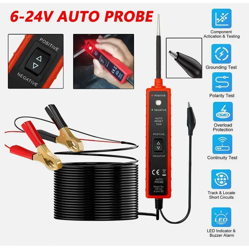 Digital Automotive Power Probe Tester, Electric Circuit Tester for Car Diagnostics, Voltage and Continuity Testing, Compact & Easy-to-Use for Professionals and DIY Led Led