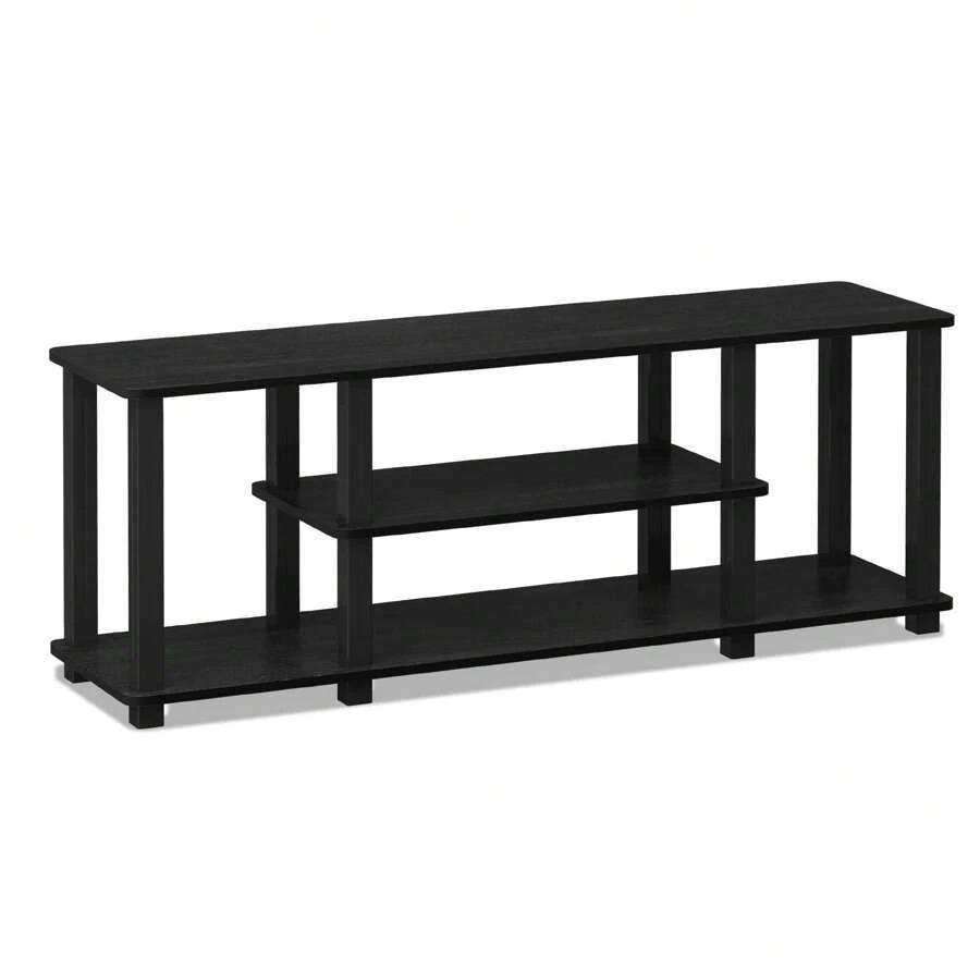 3-Tier 3D Entertainment TV Stand with Square Tube, No Tools Assembly Turn-S-Tube Design, Americano/Black Media Console