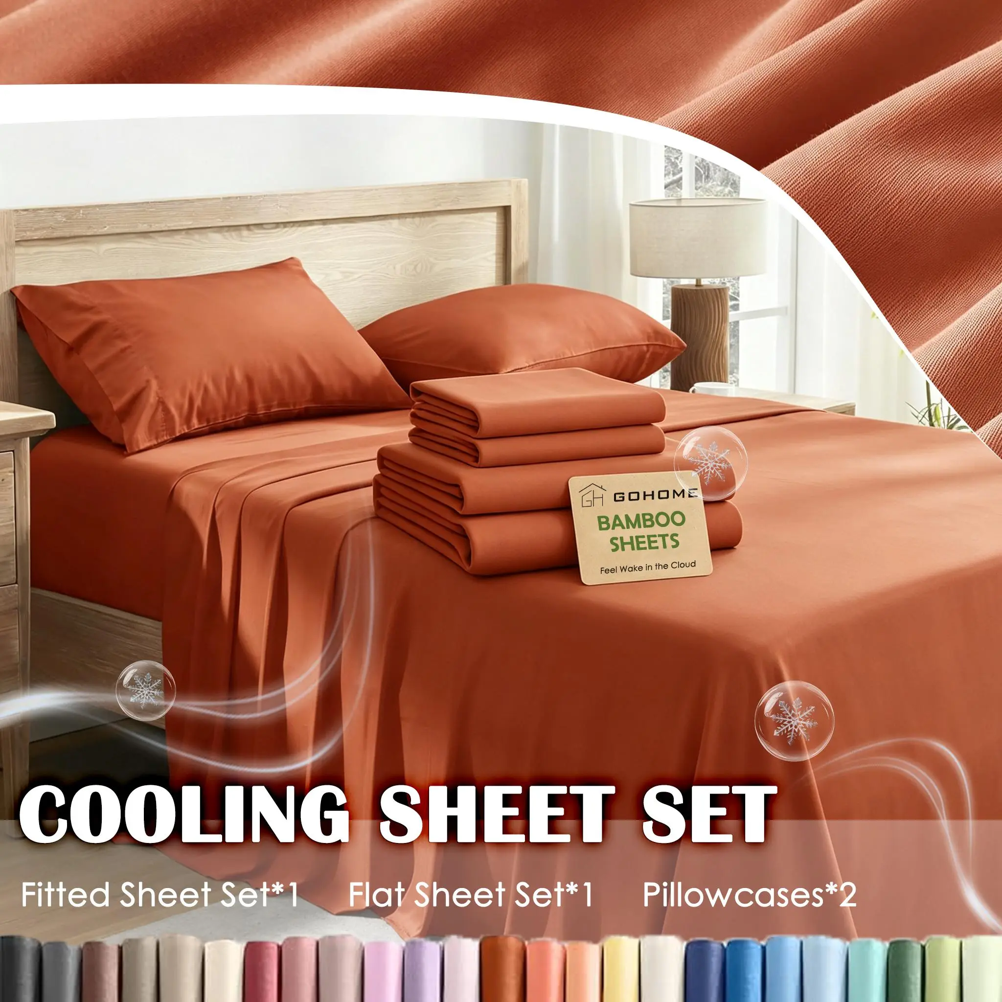 GOHOME Extra Deep Pocket Bamboo Sheets, 4 PCS Ultra-Soft Sheet Set - Rayon Derived from Bamboo - Ultra Cooling Children Sheets, Hotel Luxury Fitted Sheet Set, Soft Sheet & Pillowcase Sets, Queen Size Clearance, Include Random Color