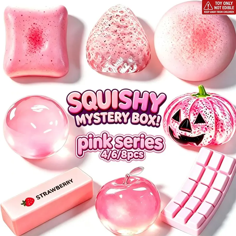 4/6/8 Pack Pink Series Glitter Squeeze Stress Relief Toys, Soft Portable Sensory Fidget Balls, Toast,Butter stick, Big bread, Chocolate Soft Cute Toys, Ideal Birthday & Party Gifts for Kids Adults Anxiety Relief