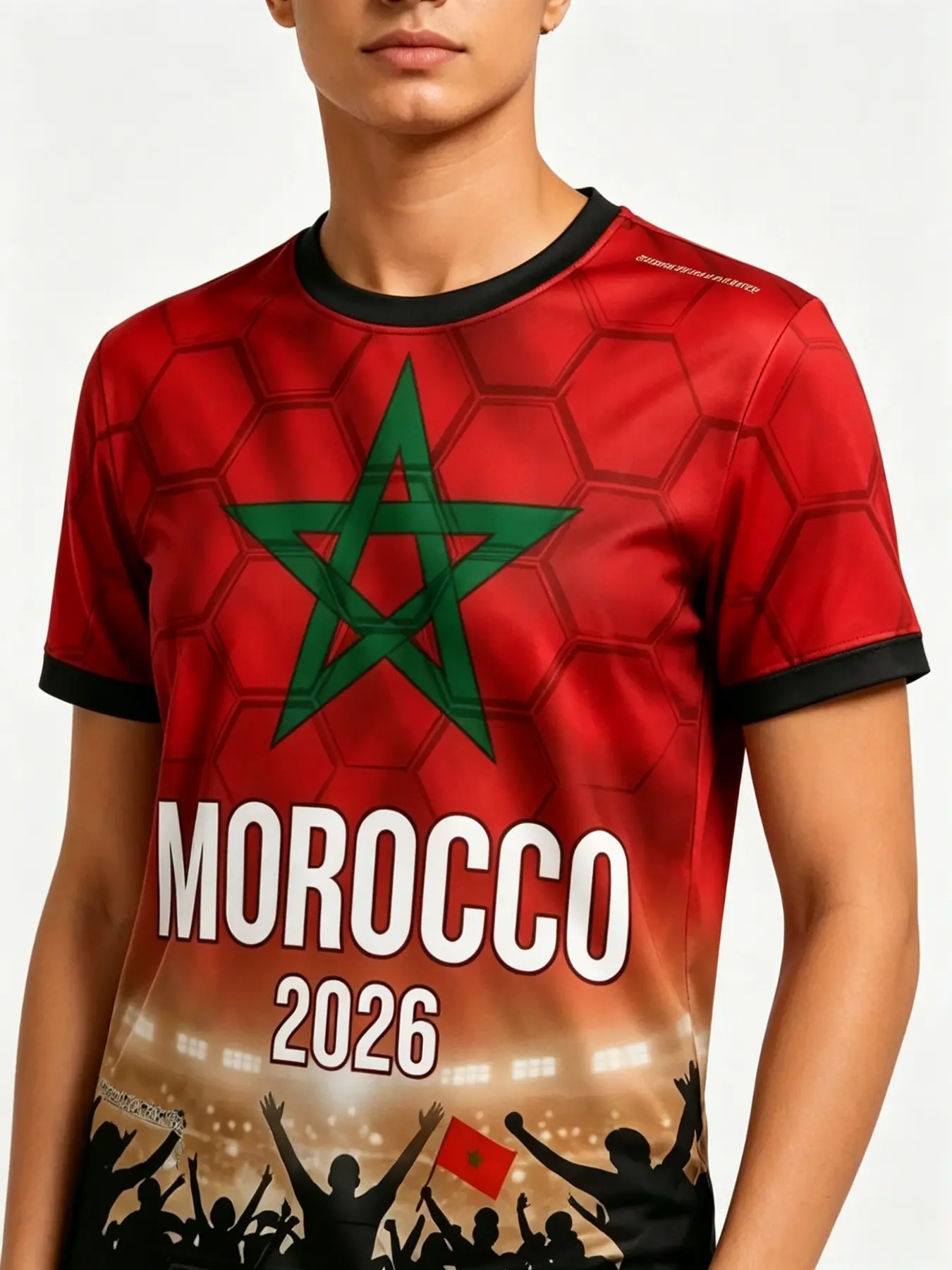 Morocco Soccer Fan Short Sleeve 2026 Memorial Top, North African Lion Flag Print T-Shirt, Unisex Casual Loose-Fit Sportswear, Casual Sporty Top, Football Tee