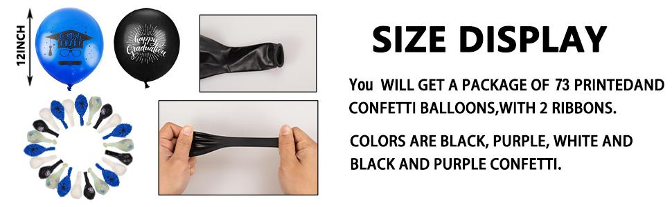 75 Pack Graduation Party Decorations Balloons Set - 12 Inch Black Blue Confetti Graduation Balloons with Ribbons for Grad Party Decoration Supplies