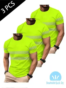 3-Pack Fluorescent Quick-Dry Men's T-Shirts, High Visibility Workwear, Outdoor Construction, Roadwork, Cycling, Field Operations