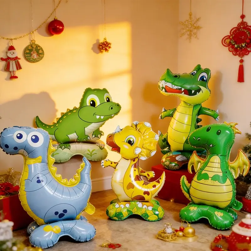 10pcs Cartoon Dinosaur 3D Balloons with Base, Birthday Party Atmosphere Decor, Birthday Decorations, Party Decoration, Room Setup, Fun and Festive Accessories
