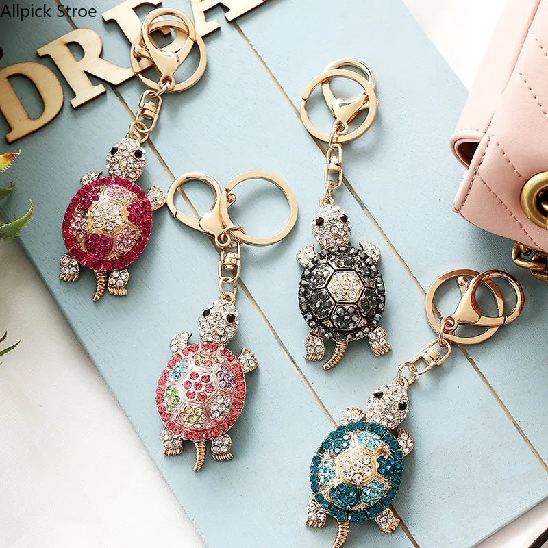 4PCS Colorful Rhinestone Turtle Keychains, Cute Metal Bag Charms, Kawaii Keychain Set for Keys, Backpack, Purse & Car Mirror, Y2K Aesthetic Accessories, Cute Gift for Women, Girls, Friends, Birthday & Holiday Gifts, Girlfriend Birthday Gift