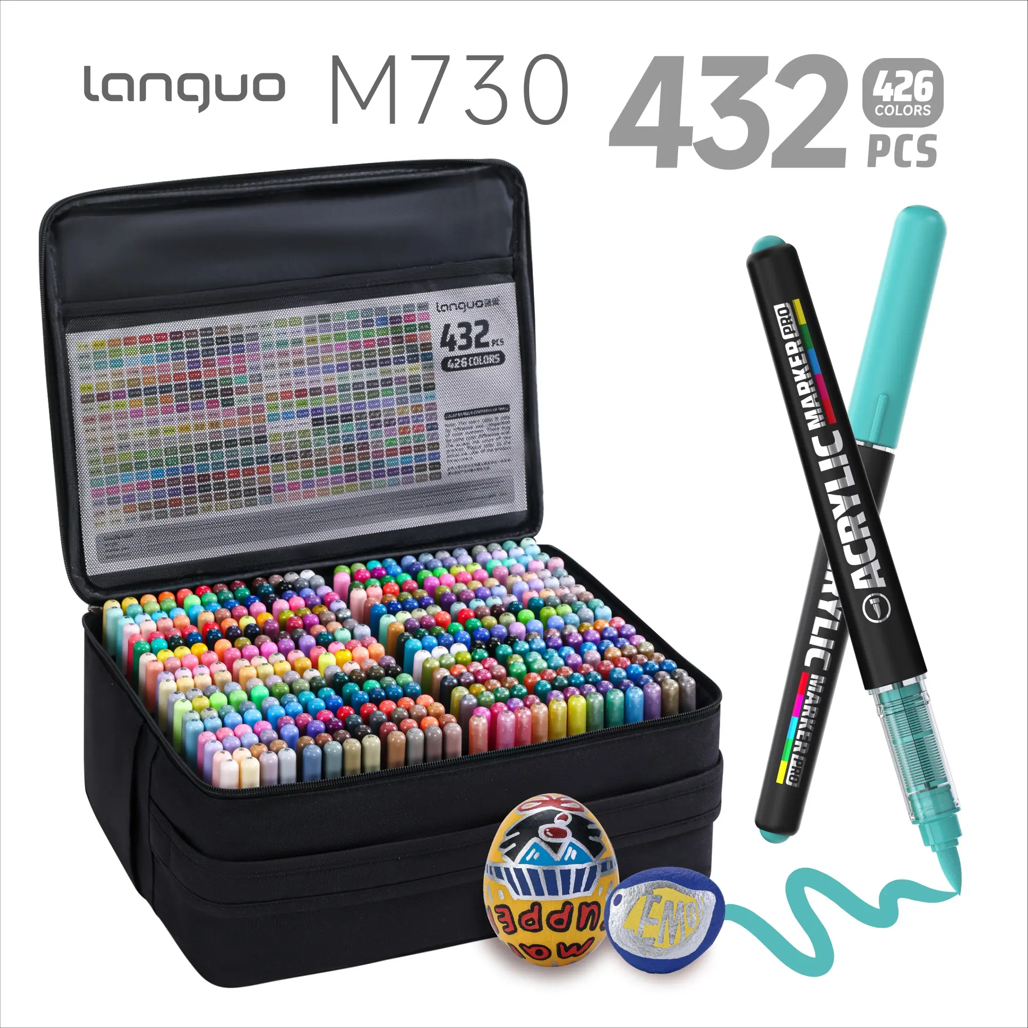 Languo 426 Colors Acrylic Marker Pens, Fast-Drying, Fade-Resistant, Ideal for Drawing, Illustrations, DIY Projects, Paper, Fabric, Wood, Rock, Kids Art Kits, Student Watercolor Pencils