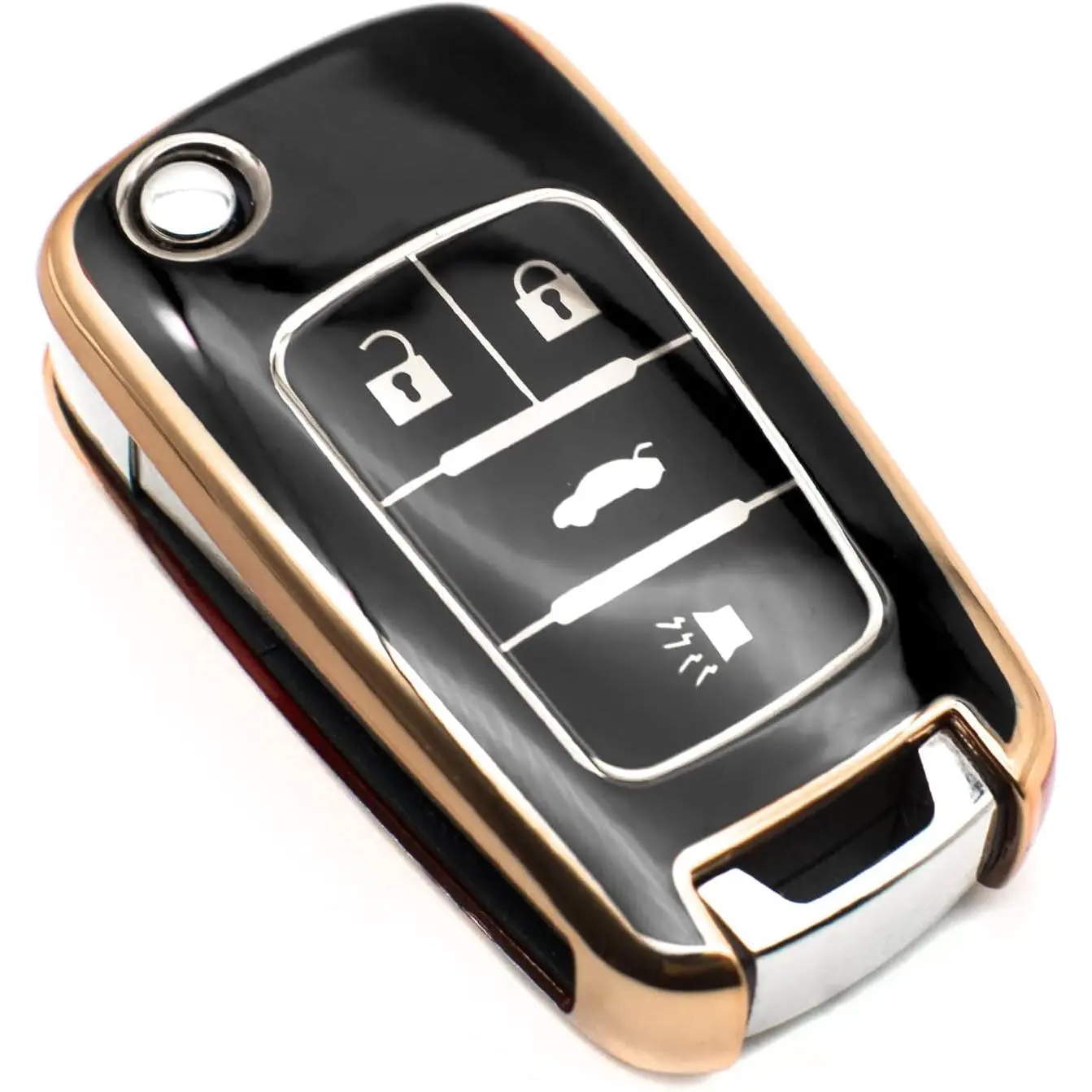 Key Fob Cover Compatible with Buick Encore Chevy Chevrolet Camaro Equinox Impala Sonic Trax GMC Terrain Flip 4 Buttons TPU Remote Keyless Key Fob Case Protection Shell Accessories, Black