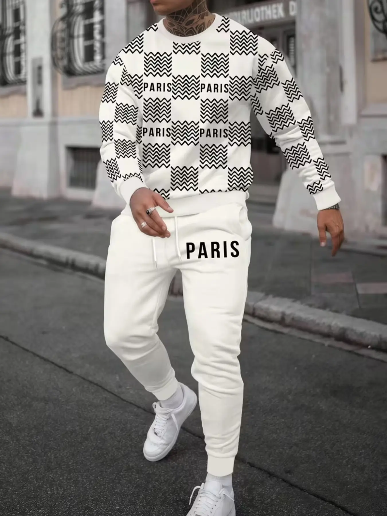 Fashion Patchwork Plaid Striped Print Drawstring Sweatshirt and Pants Set, Fall/winter Casual Sportswear, Unisex Daily Wear