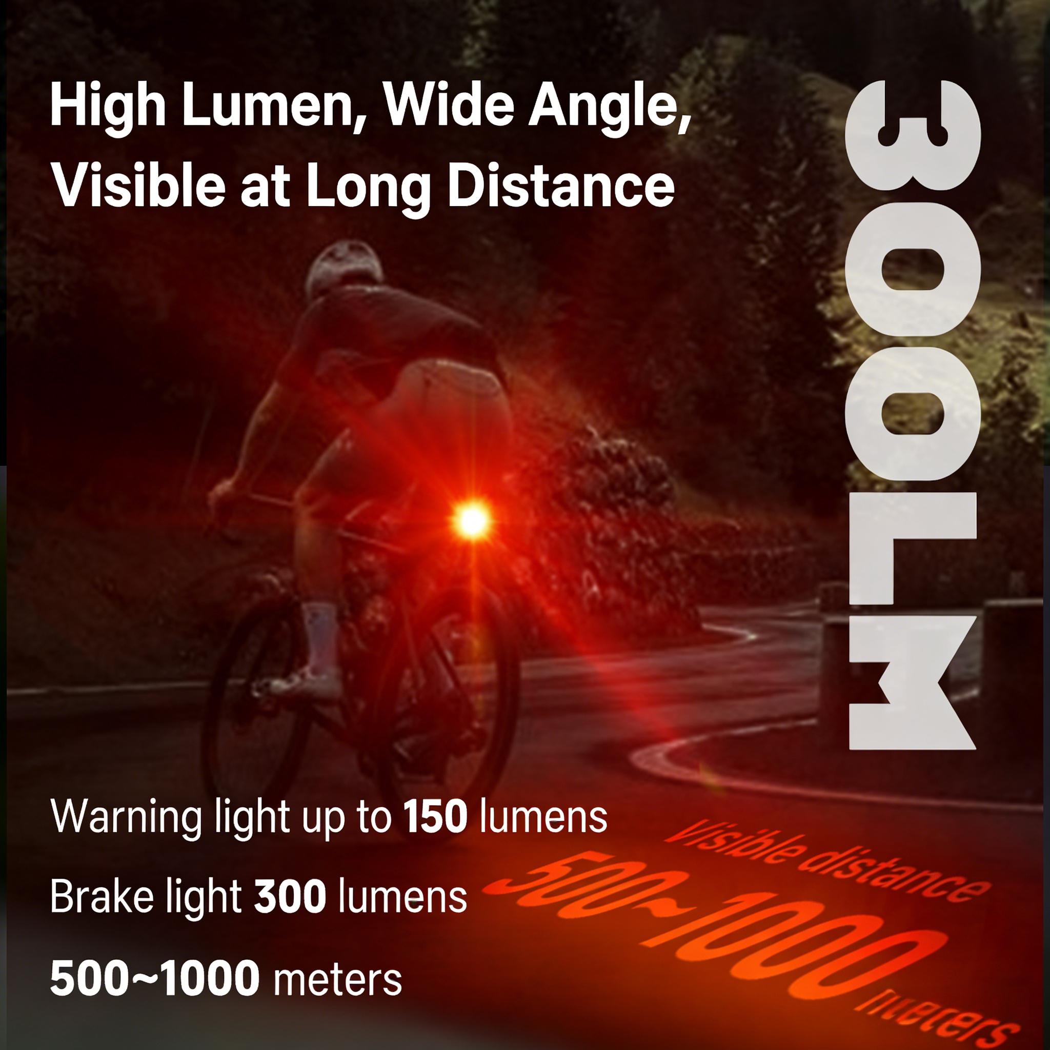 Bicycle Brake Sensing Tail Light, Rechargeable Long Battery Rear Light, Night Riding Safety Light for Road & Mountain Bike, Cycling Equipment