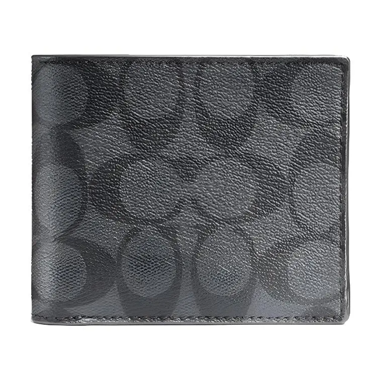 COACH Men's PVC Wallet with Brand Logo Flip Closure in Black and Gray