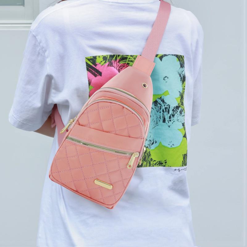 Solid Color Quilted Fanny Pack - Casual Zipper Chest Belt Bum Bag, Adjustable Sling Bag for Daily Use, Lightweight & Waterproof