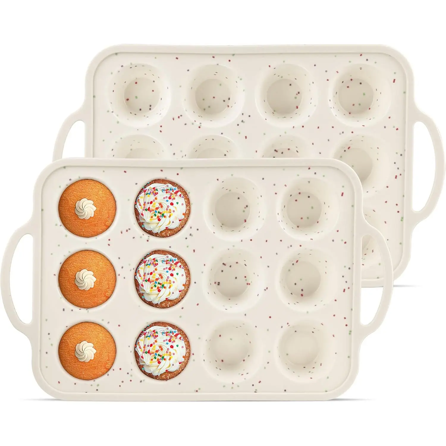 2Pack Silicone Muffin Pan For Baking With Metal Reinforced Frame, 12 Cup Regular Size Nonstick Cupcake Pan, BPA Free Silicone Muffin Tray, Cupcake Baking Pan Molds for Oven