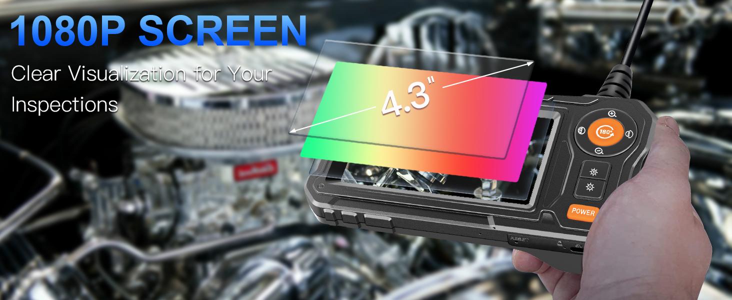 Endoscope Camera with Light - 4.3" LCD Screen Inspection Cameras,IP67 Waterproof Borescope with 8 Adjustable LED Lights,HD 1080P Endoscope Camera 16.5ft Semi-Rigid Cord,gifts for men tools and gadgets