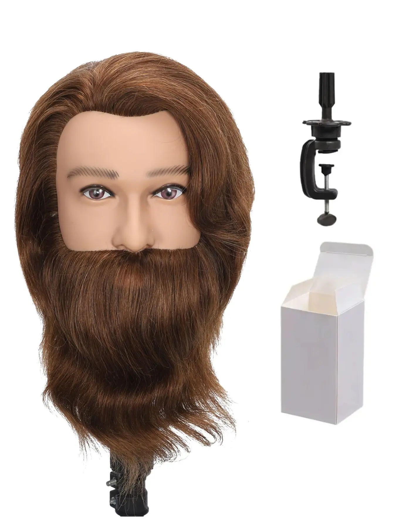 10-Inch Male Mannequin Head with Beard, 100% Real Hair, Haircut Practice Dummy, Beauty Training, Straight Dense Hair, Grooming Practice, Mannequin Head Human Hair