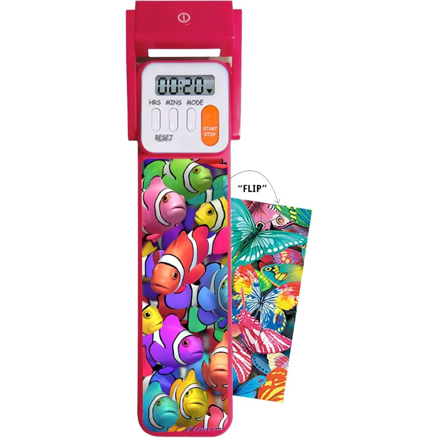 Digital Bookmark and LED Light - Timer for  with Book Light, Reading Incentives, Christmas  & Stocking Stuffer -  Flip Clownfish/Butterfly