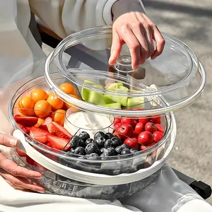 Transparent Divided Vegetable Serving Tray with Lid and Dipping Sauce Compartment, Rotating Fruit Platter for Parties, Outdoor Picnics, Catering, Takeout, and Food Delivery, Refrigerator-chilled Tote Basket, Suitable for Snacks, Shrimp